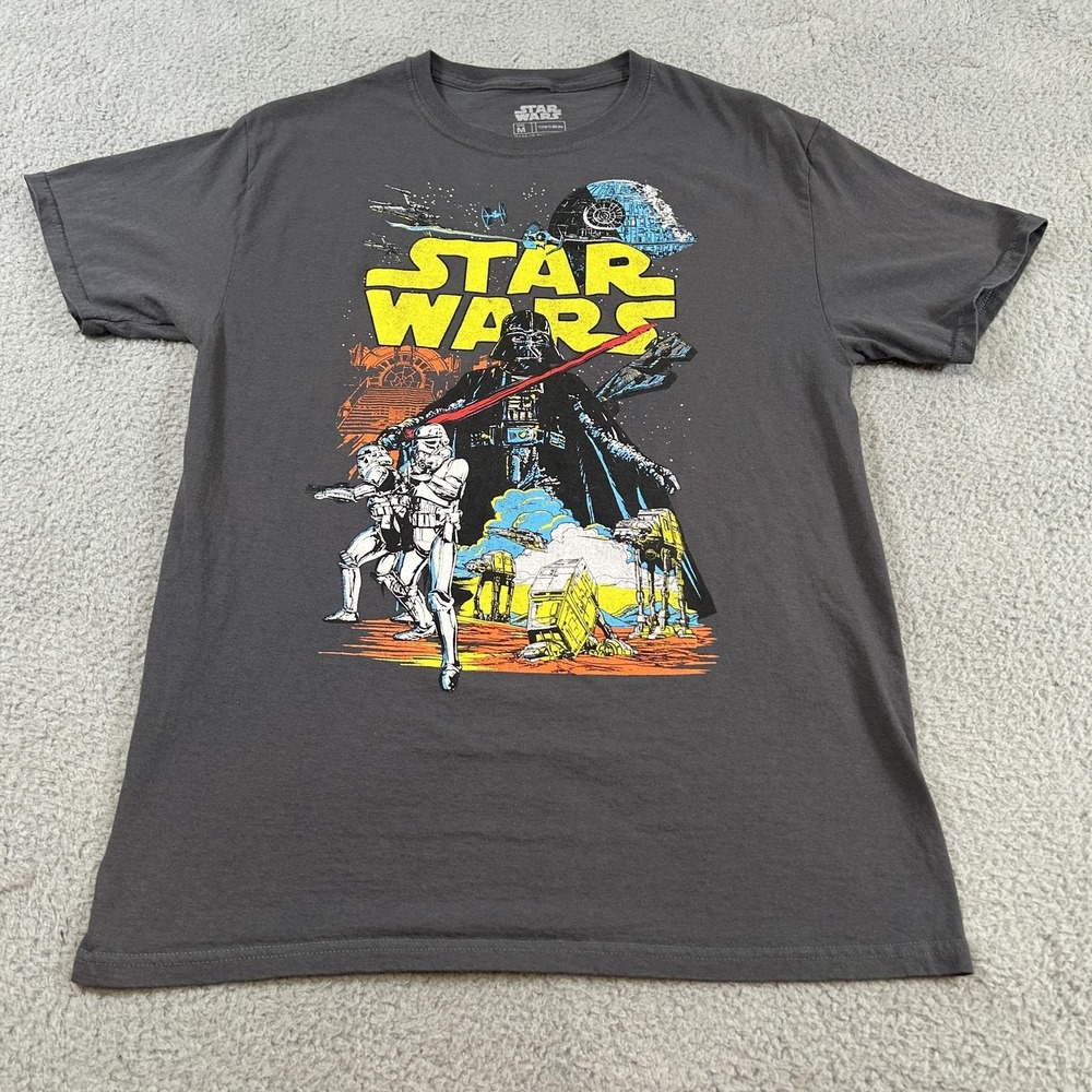 Star Wars Shirt Mens Medium Gray Darth Vader Stormtrooper Death Star Tee Movie